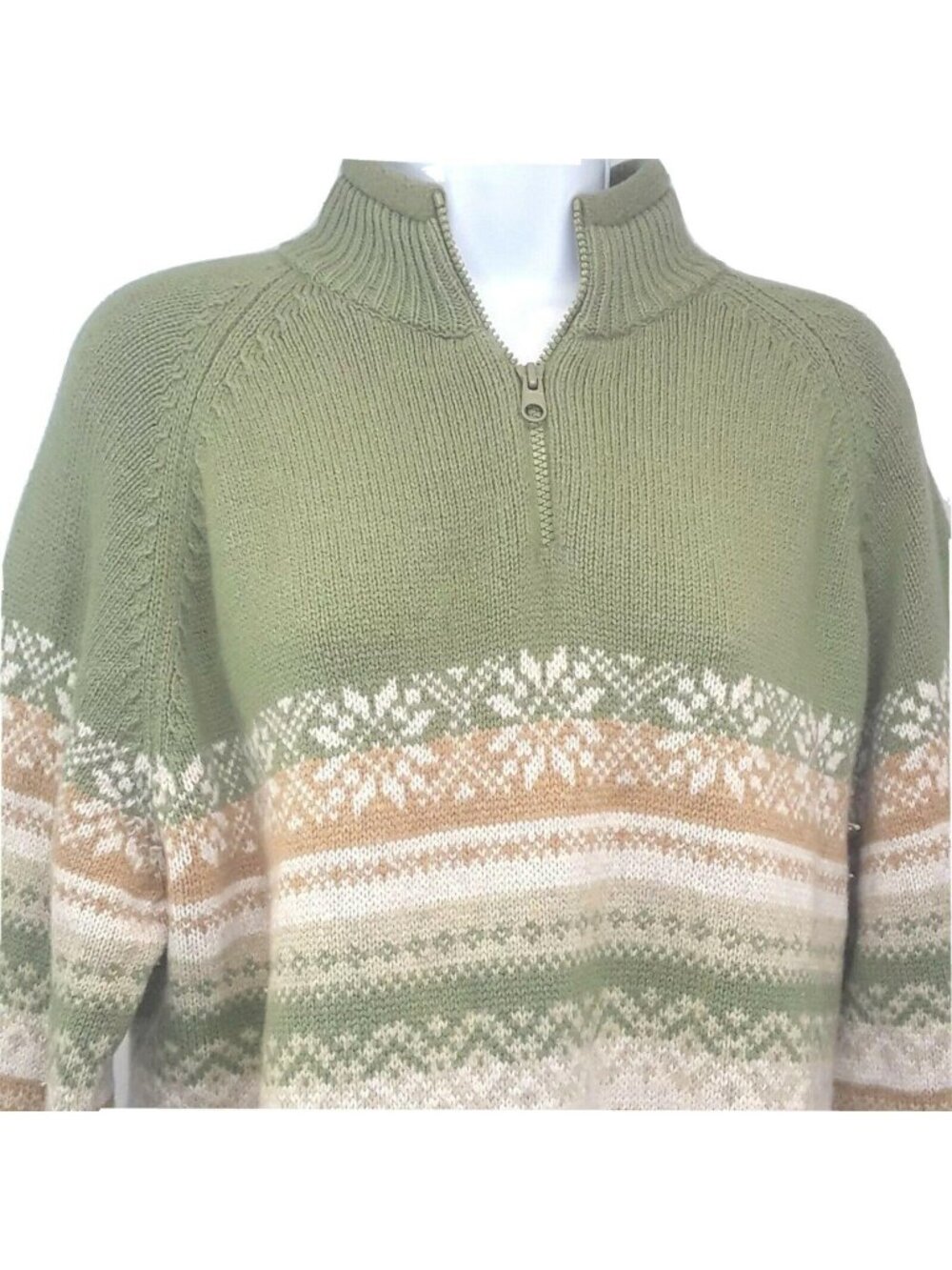 Woolrich Lambs Wool Pull Over Henley Sweater Womens Large Sage Green Fair Isle